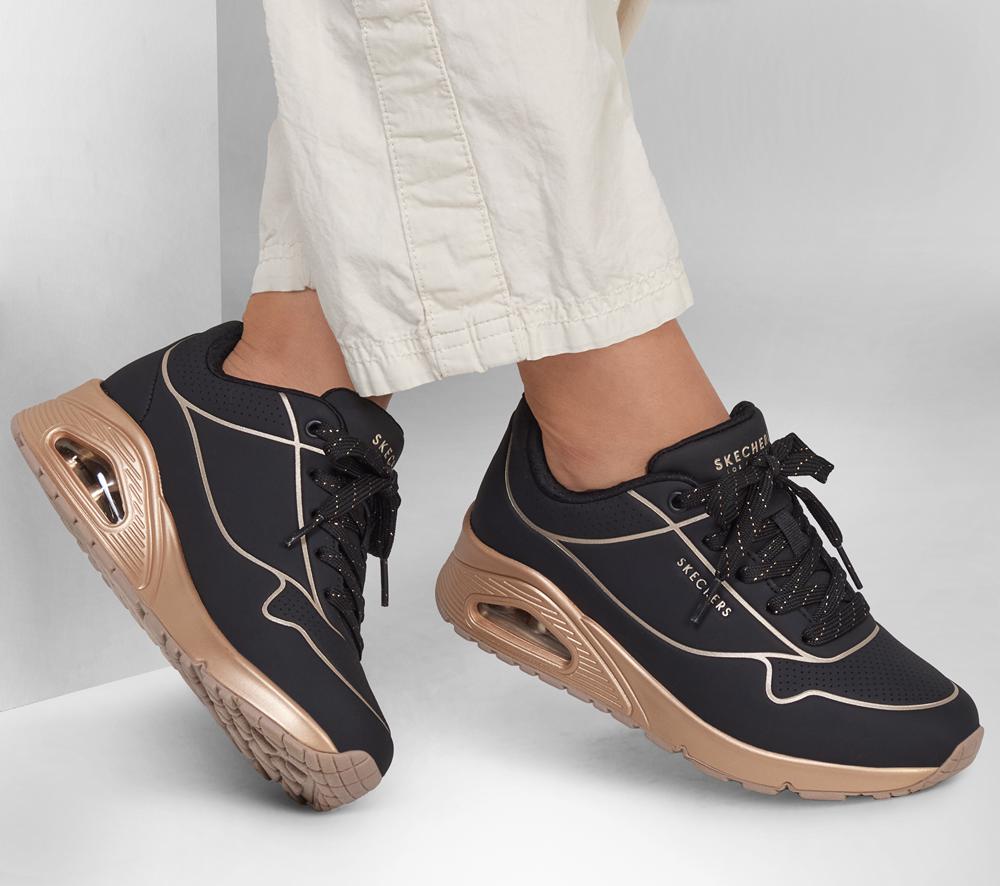 Women Skechers Uno - Cool Heels Sneakers Black / Rose Gold  USA |  4839-MKNHY