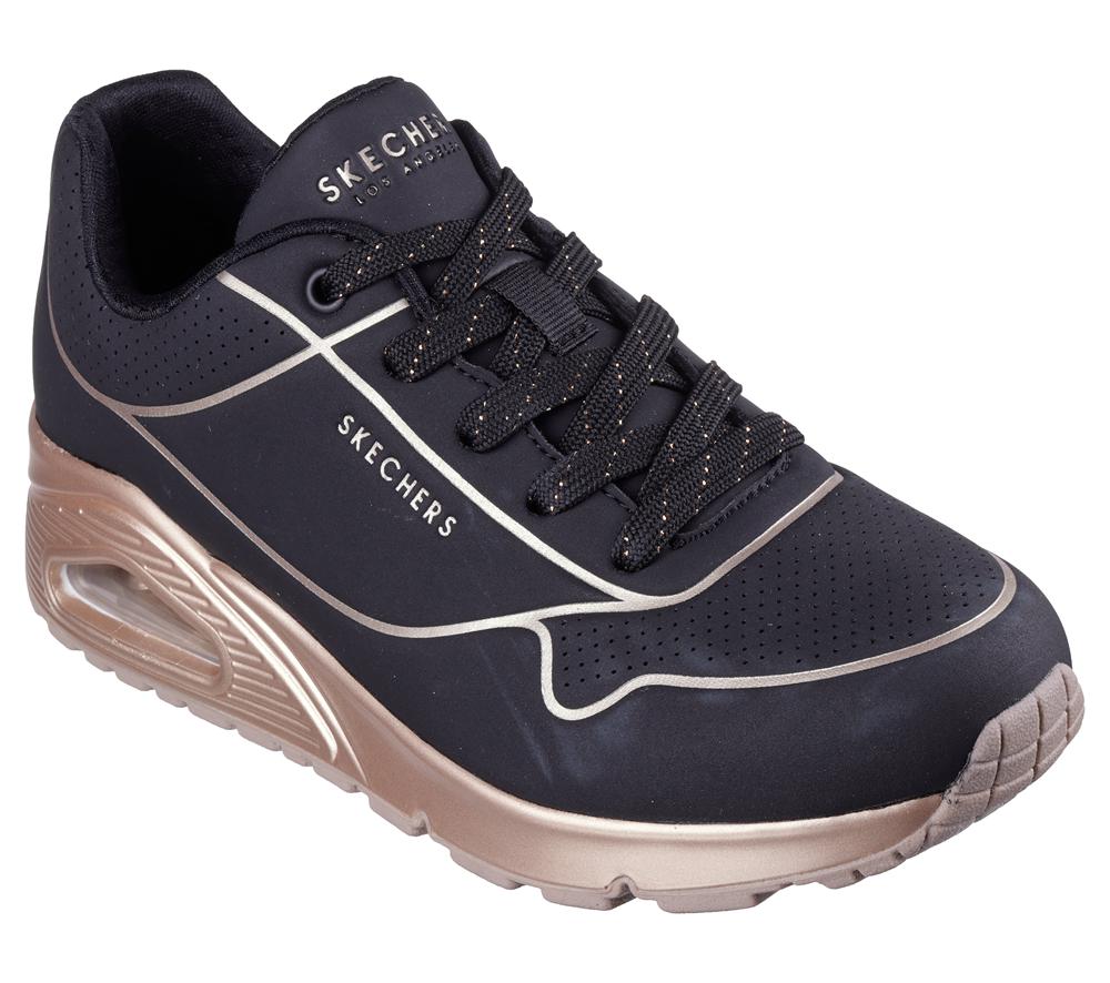 Women Skechers Uno - Cool Heels Sneakers Black / Rose Gold  USA |  4839-MKNHY