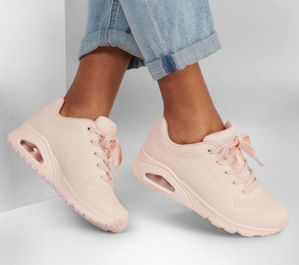 Women Skechers Uno - Frosty Kicks Lace Up Shoes Light Pink  USA |  7401-JFHKW