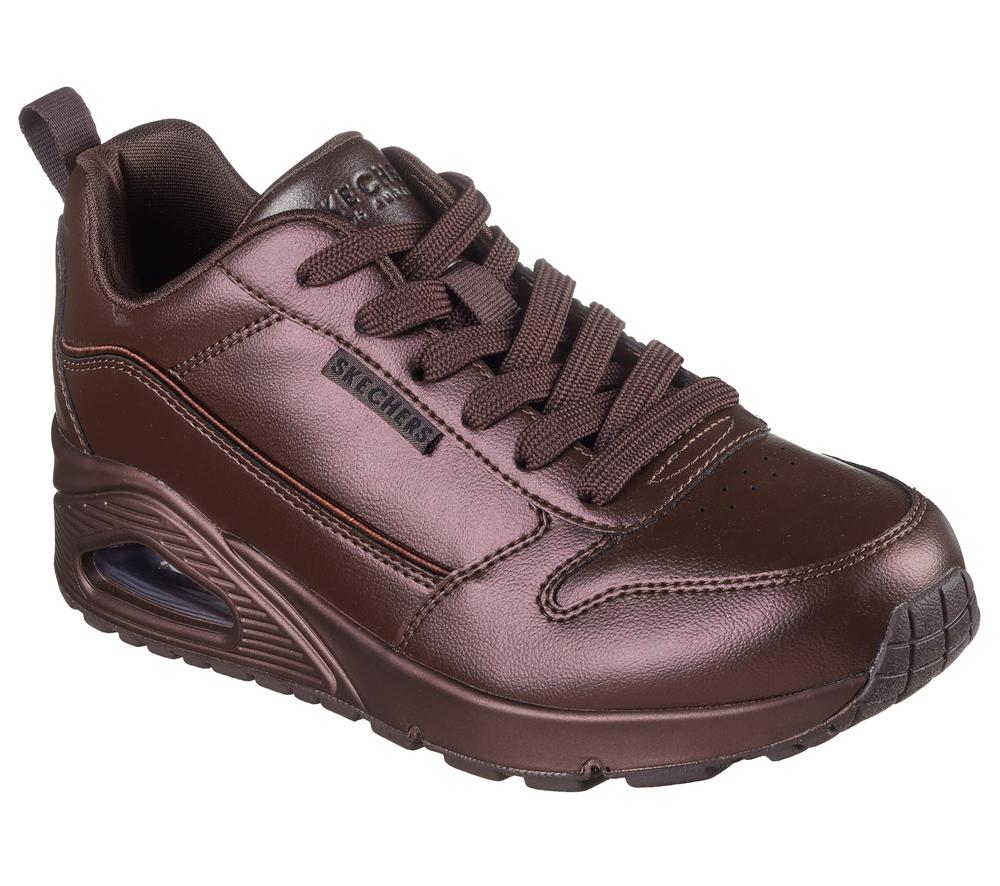 Women Skechers Uno - Galactic Gal Lace Up Shoes Chocolate Brown  USA |  2769-UBKOI