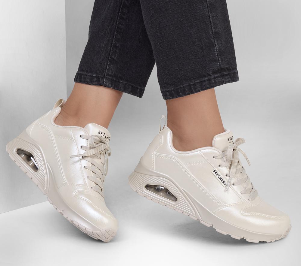 Women Skechers Uno - Galactic Gal Wedges Off White  USA |  5497-UHSFO