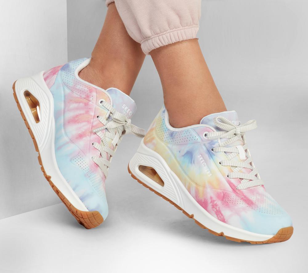 Women Skechers Uno - Hyped Hippie Lace Up Shoes White / Multicolor  USA |  5139-RPDWE