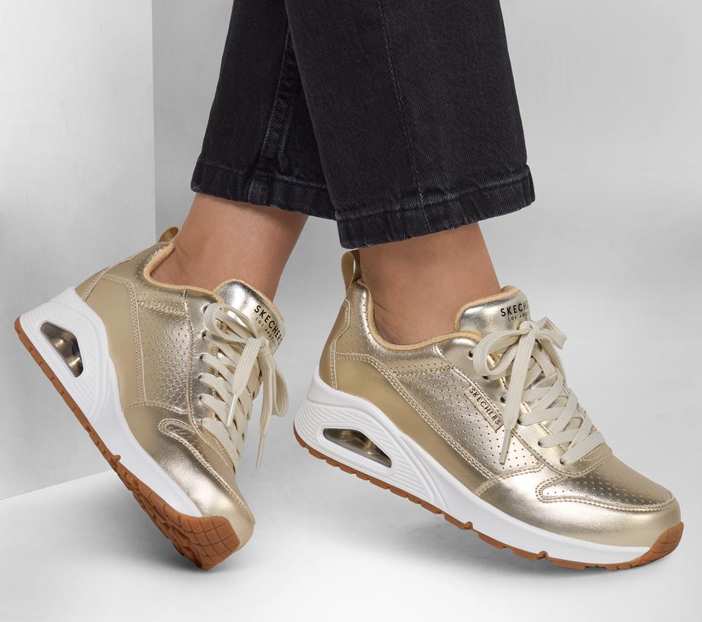 Women Skechers Uno - Metallixs Lace Up Shoes Champagne Silver  USA |  3961-OZGMW