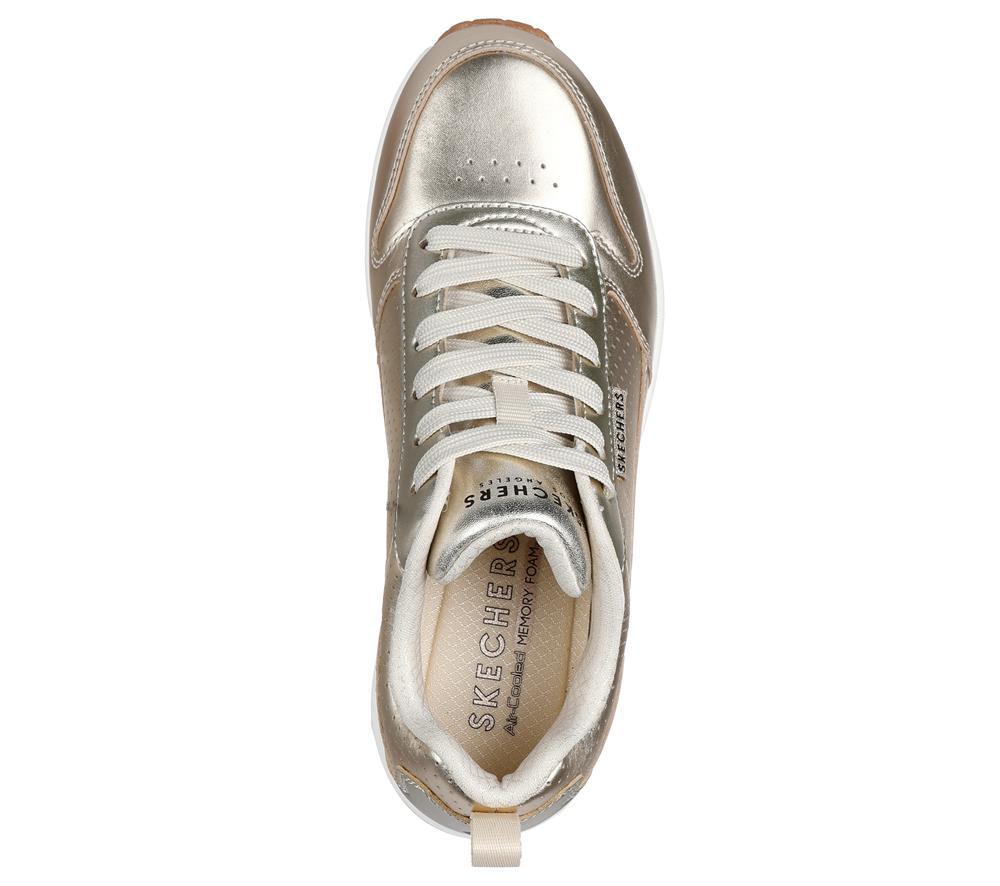 Women Skechers Uno - Metallixs Lace Up Shoes Champagne Silver  USA |  3961-OZGMW