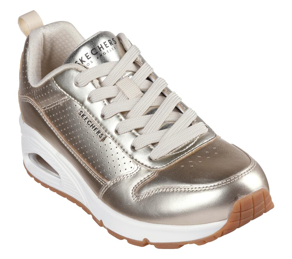 Women Skechers Uno - Metallixs Lace Up Shoes Champagne Silver  USA |  3961-OZGMW