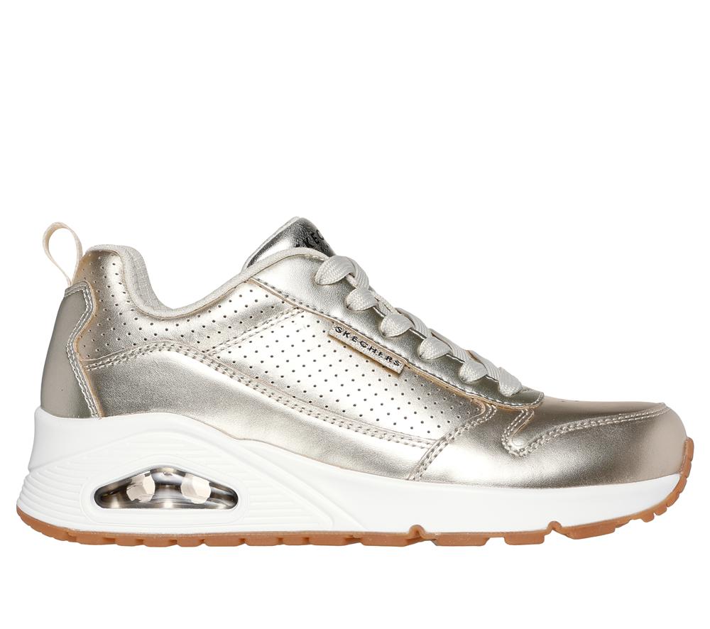 Women Skechers Uno - Metallixs Lace Up Shoes Champagne Silver  USA |  3961-OZGMW