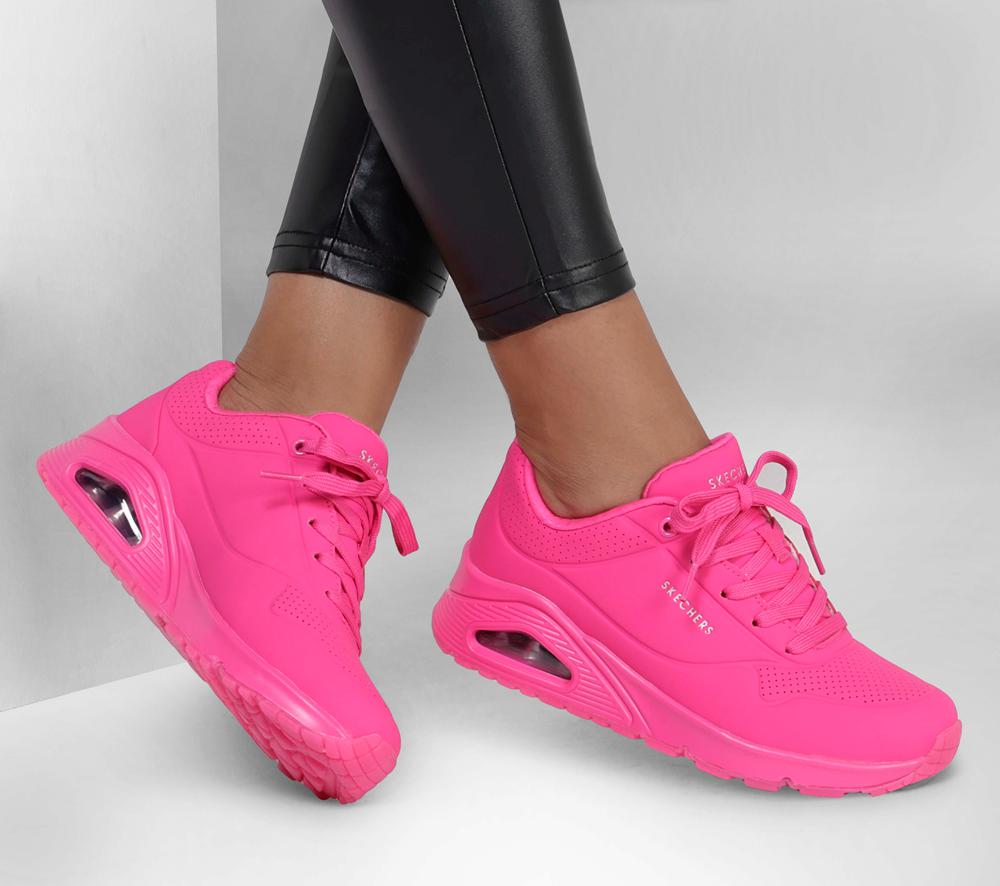 Women Skechers Uno - Night Shades Lace Up Shoes Hot Pink  USA |  5389-DJETY