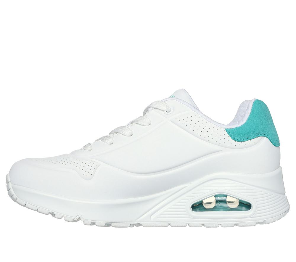 Women Skechers Uno - Pop Back Lace Up Shoes White / Mint  USA |  9720-NMTUG