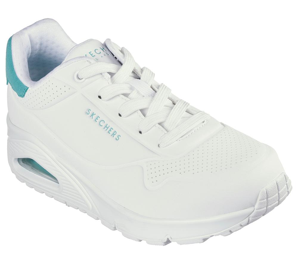 Women Skechers Uno - Pop Back Lace Up Shoes White / Mint  USA |  9720-NMTUG