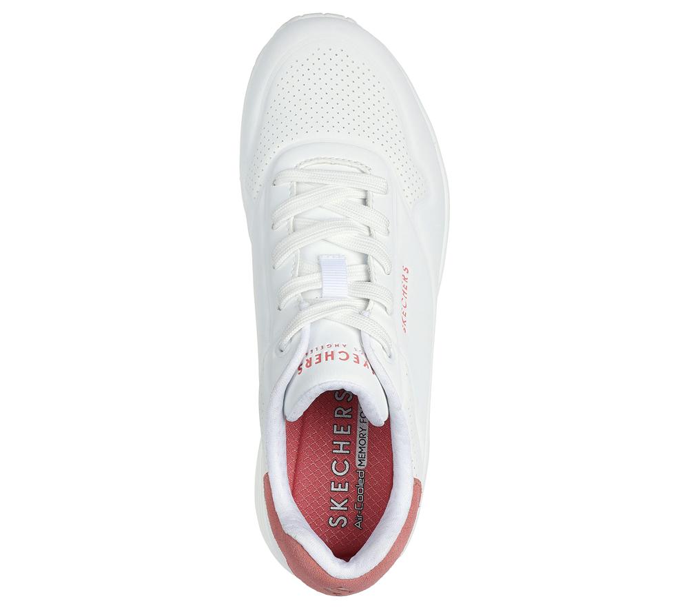 Women Skechers Uno - Pop Back Lace Up Shoes White / Coral  USA |  3749-JURHT
