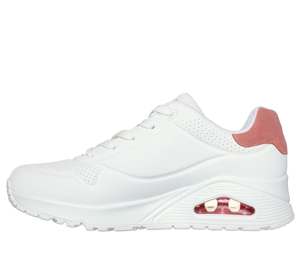 Women Skechers Uno - Pop Back Lace Up Shoes White / Coral  USA |  3749-JURHT