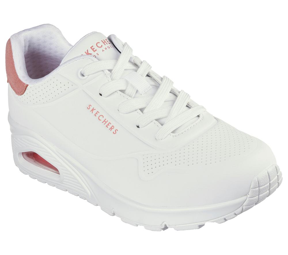 Women Skechers Uno - Pop Back Lace Up Shoes White / Coral  USA |  3749-JURHT
