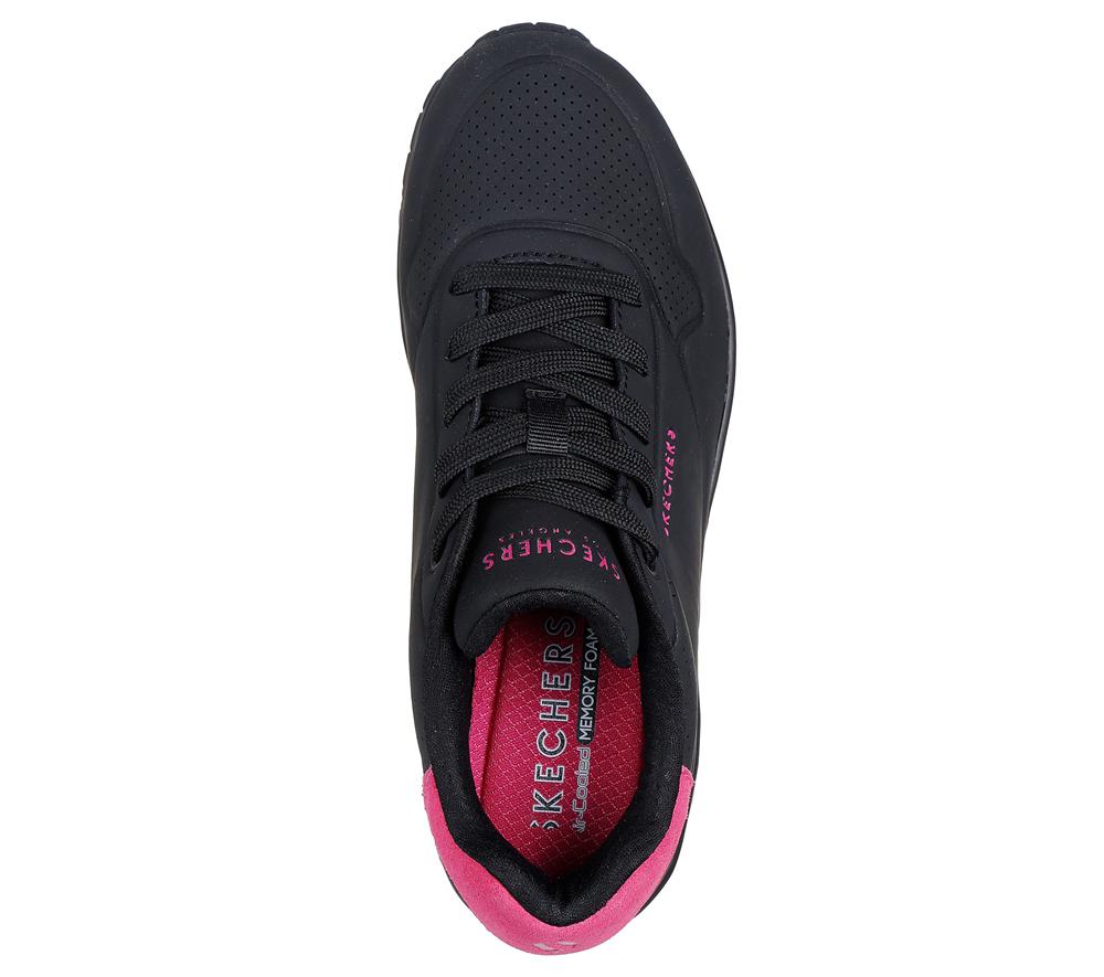 Women Skechers Uno - Pop Back Lace Up Shoes Black / Hot Pink  USA |  1578-QEKBG