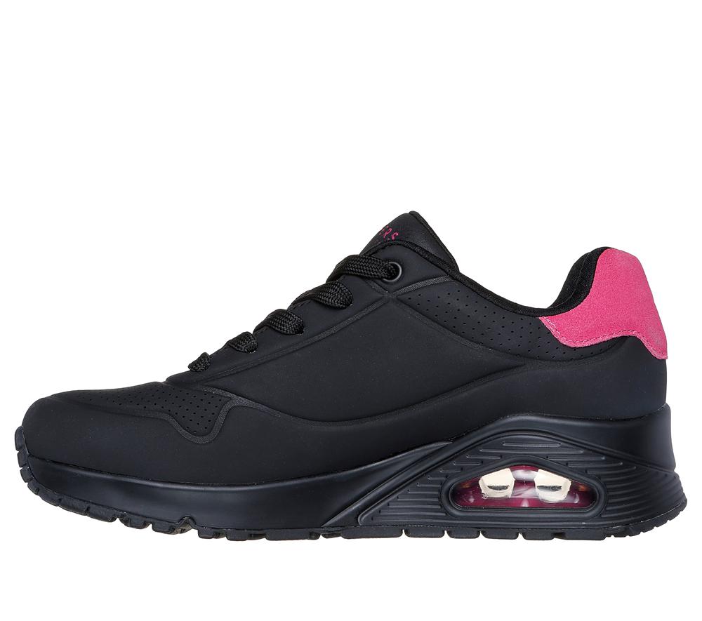 Women Skechers Uno - Pop Back Lace Up Shoes Black / Hot Pink  USA |  1578-QEKBG