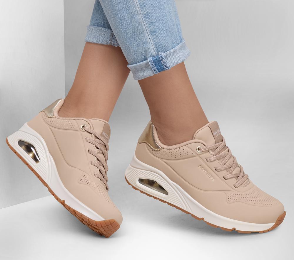 Women Skechers Uno - Shimmer Away Lace Up Shoes Nude Natural Brown  USA |  9736-NHDAU
