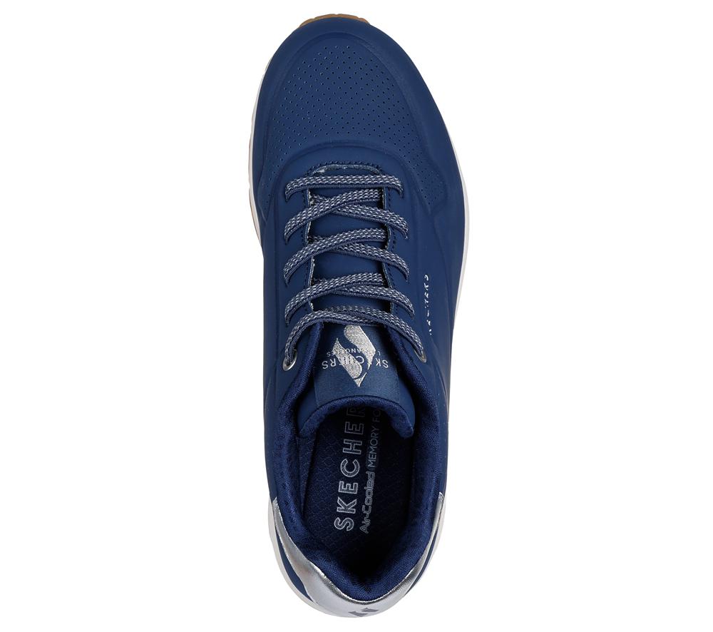 Women Skechers Uno - Shimmer Away Wedges Navy / Silver  USA |  2140-IOQDK
