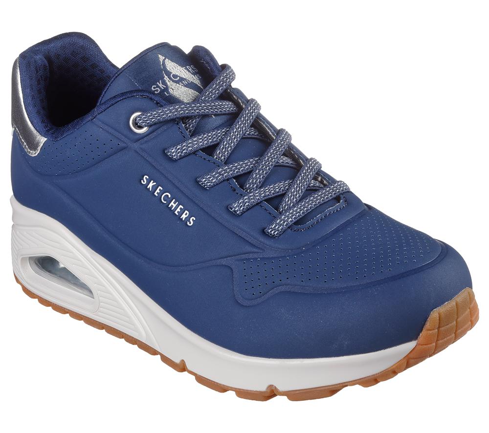 Women Skechers Uno - Shimmer Away Wedges Navy / Silver  USA |  2140-IOQDK