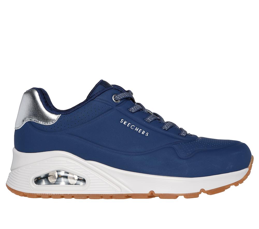Women Skechers Uno - Shimmer Away Wedges Navy / Silver  USA |  2140-IOQDK