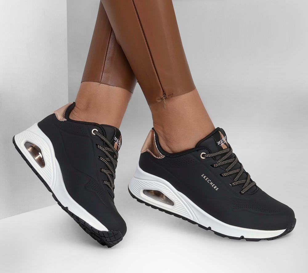 Women Skechers Uno - Shimmer Away Wedges Black  USA |  3629-AFXDK