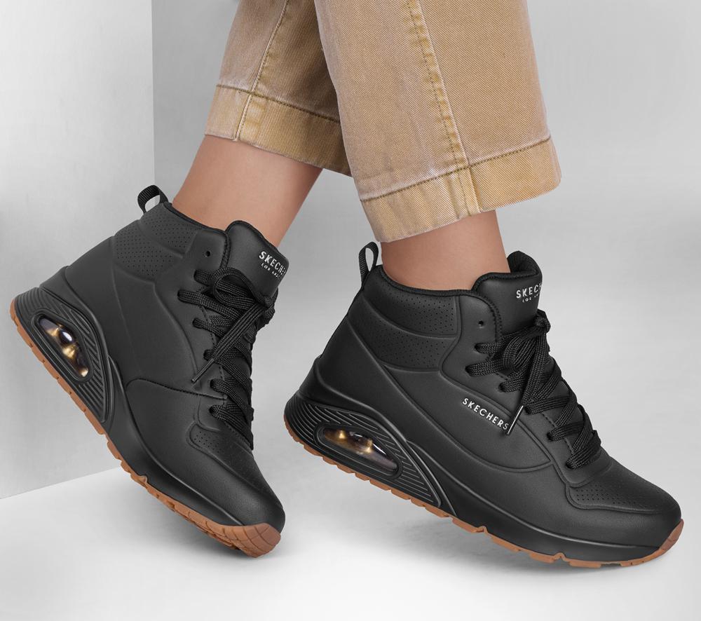Women Skechers Uno - Stand High Lace Up Shoes Black  USA |  8362-PHTDA