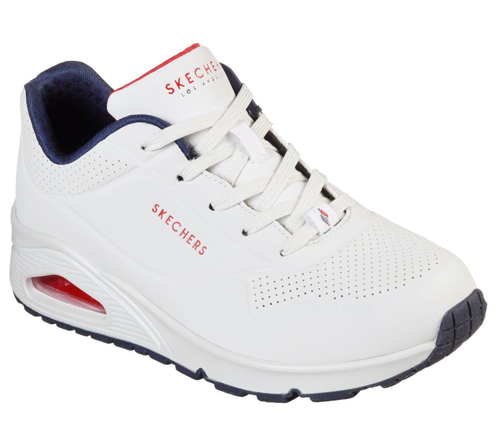 Women Skechers Uno - Stand on Air Lace Up Shoes White / Navy  USA |  2807-COEBA
