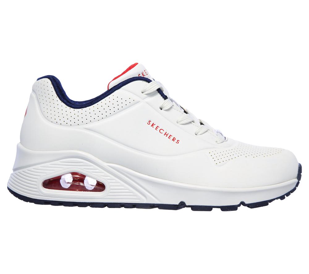 Women Skechers Uno - Stand on Air Lace Up Shoes White / Navy  USA |  2807-COEBA