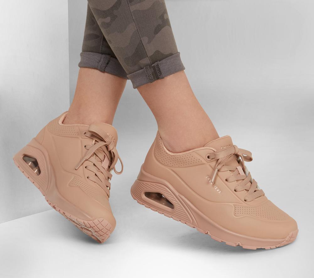 Women Skechers Uno - Stand on Air Lace Up Shoes Sand Khaki  USA |  6918-XUMEF