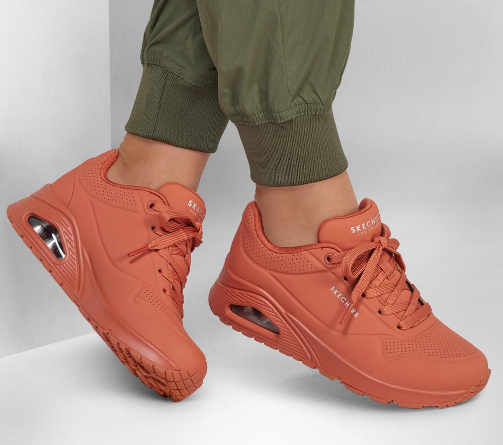 Women Skechers Uno - Stand on Air Lace Up Shoes Rust Orange  USA |  3647-SAVWQ