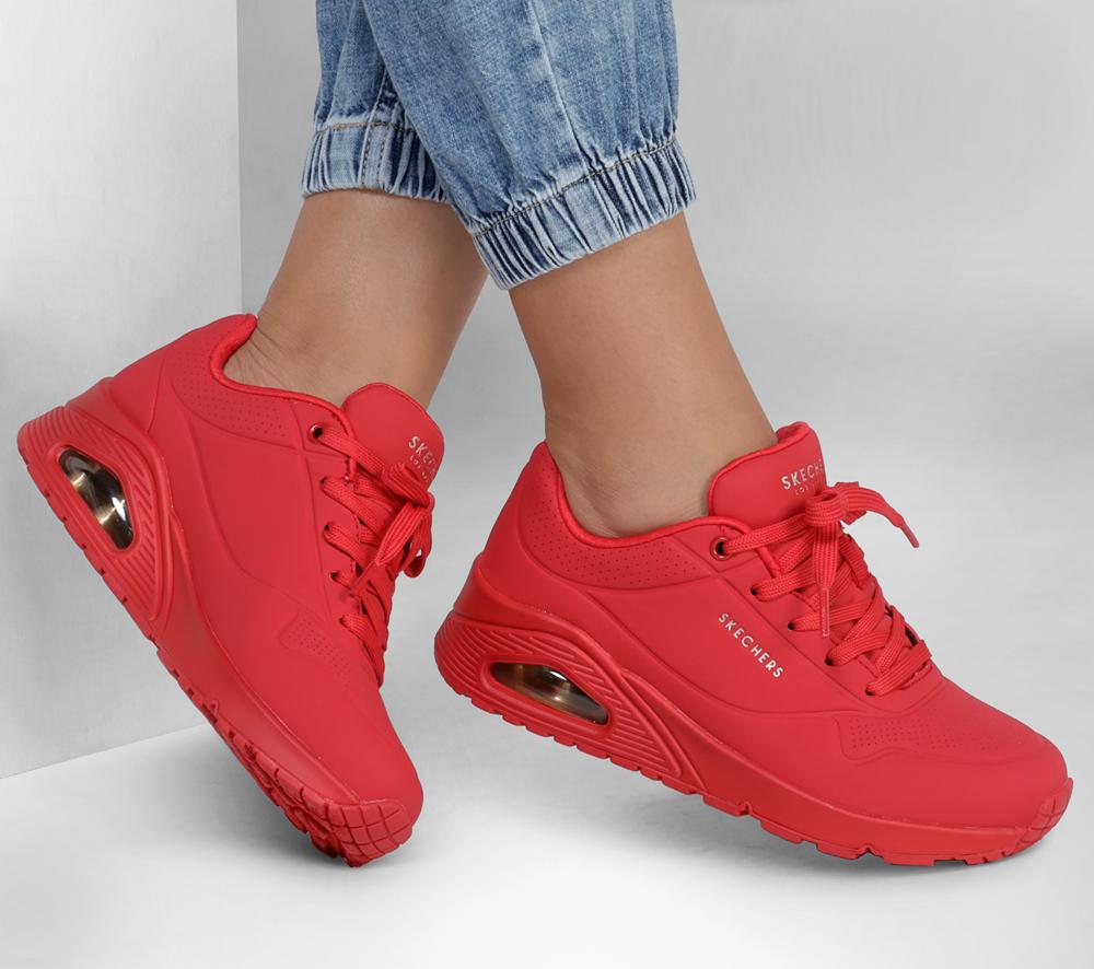 Women Skechers Uno - Stand on Air Lace Up Shoes Red  USA |  0894-LPOMA
