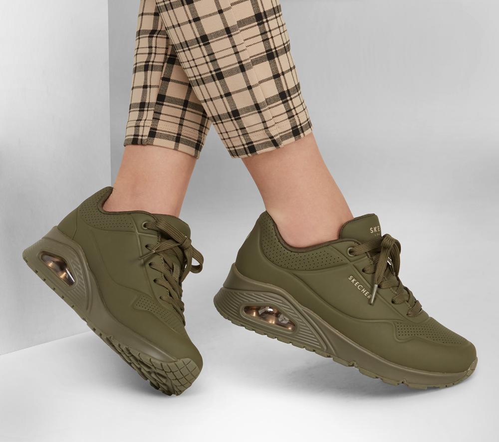 Women Skechers Uno - Stand on Air Lace Up Shoes Olive  USA |  1425-MLVTN