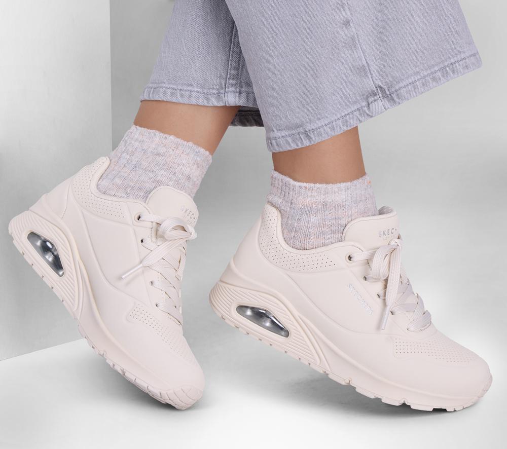 Women Skechers Uno - Stand on Air Lace Up Shoes Off White  USA |  7396-MKCYG