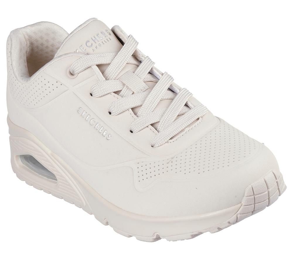 Women Skechers Uno - Stand on Air Lace Up Shoes Off White  USA |  7396-MKCYG