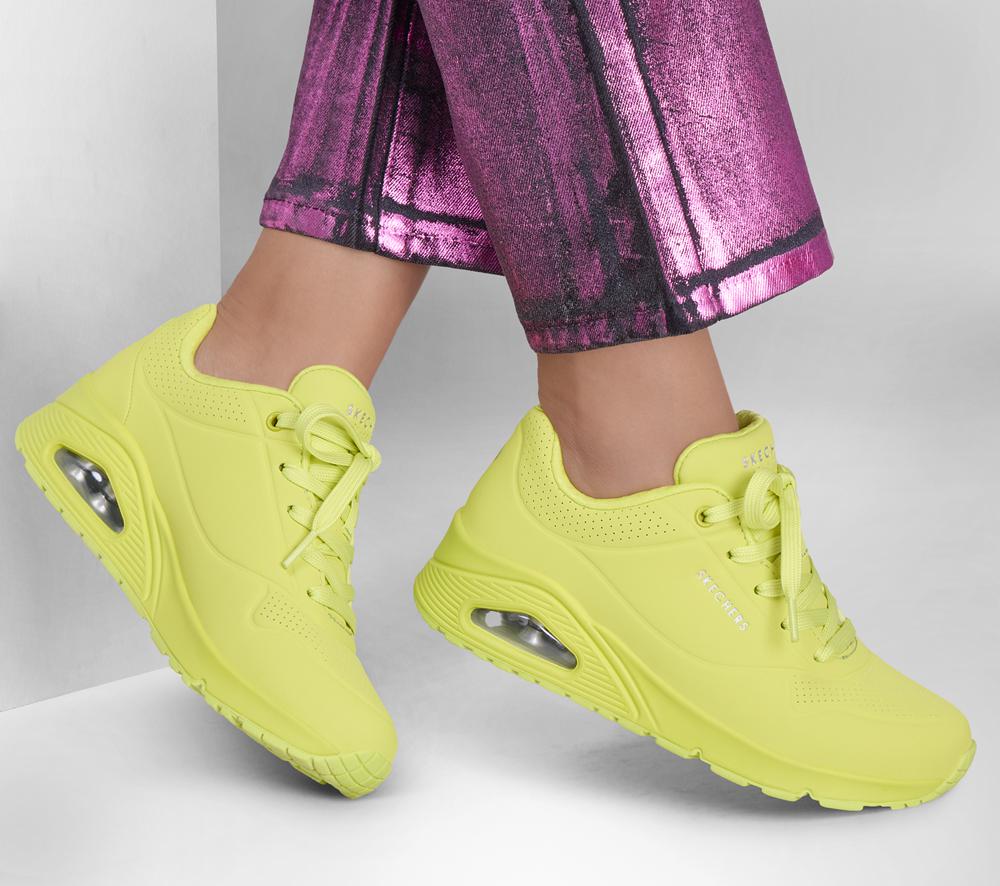 Women Skechers Uno - Stand on Air Lace Up Shoes Lime Green  USA |  9857-IHJUX