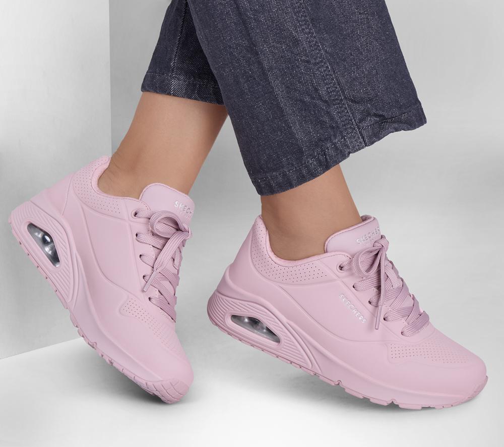 Women Skechers Uno - Stand on Air Lace Up Shoes Light Mauve  USA |  5206-XGCZK