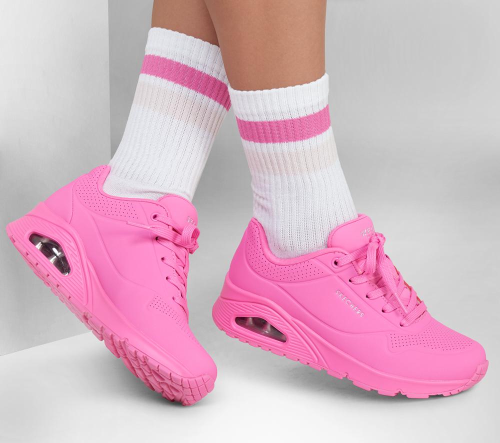 Women Skechers Uno - Stand on Air Lace Up Shoes Hot Pink  USA |  8193-YKFWI