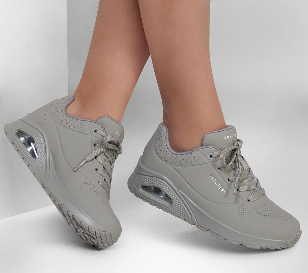 Women Skechers Uno - Stand on Air Lace Up Shoes Grey  USA |  1706-QRZXK