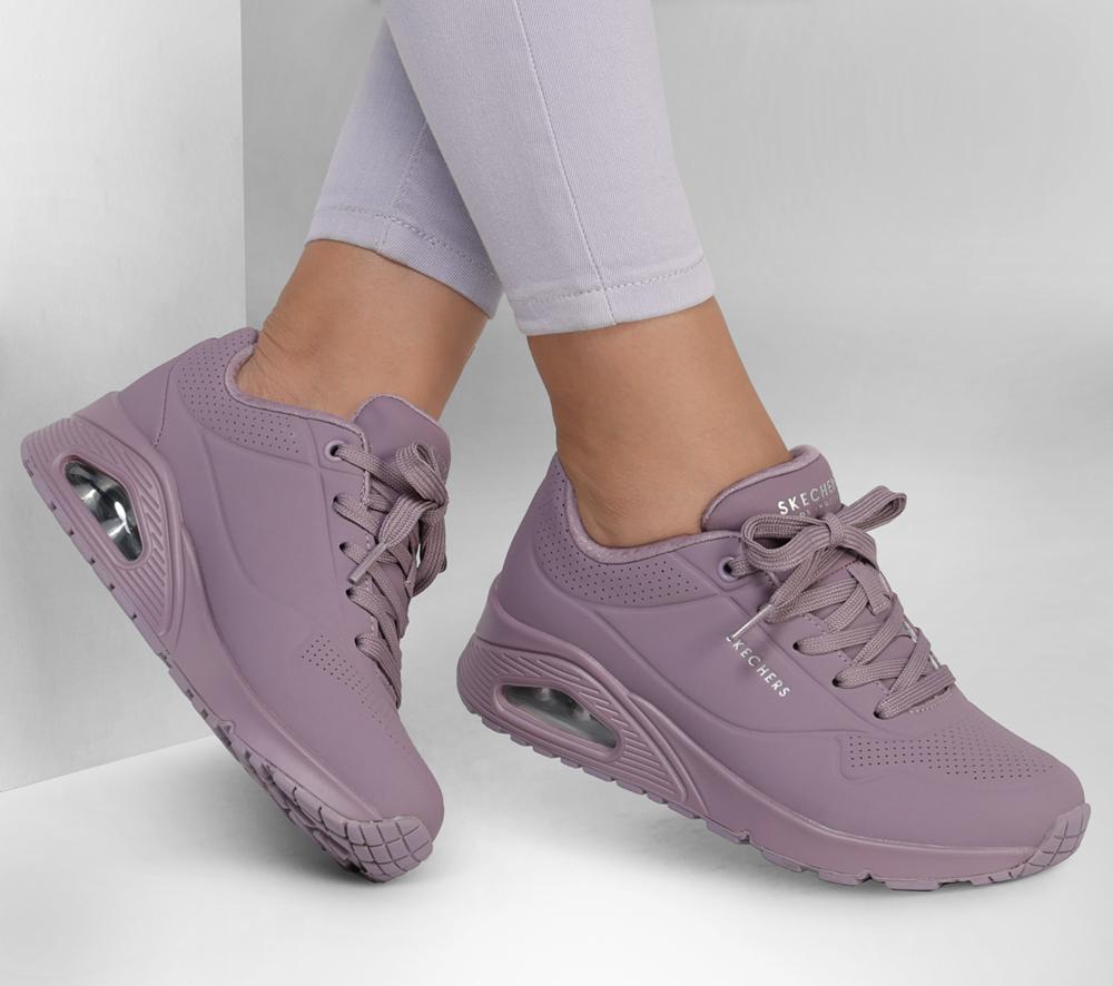 Women Skechers Uno - Stand on Air Lace Up Shoes Dark Mauve Purple  USA |  3408-BXTKE