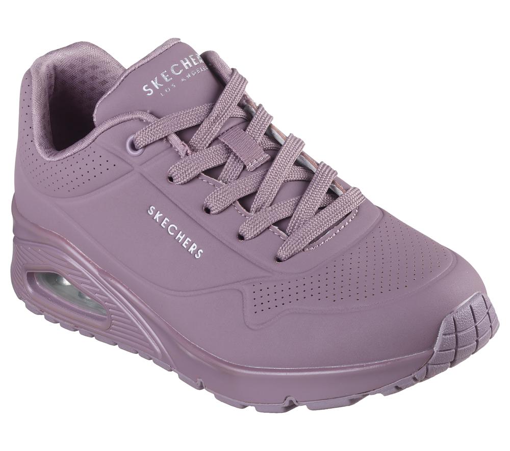 Women Skechers Uno - Stand on Air Lace Up Shoes Dark Mauve Purple  USA |  3408-BXTKE