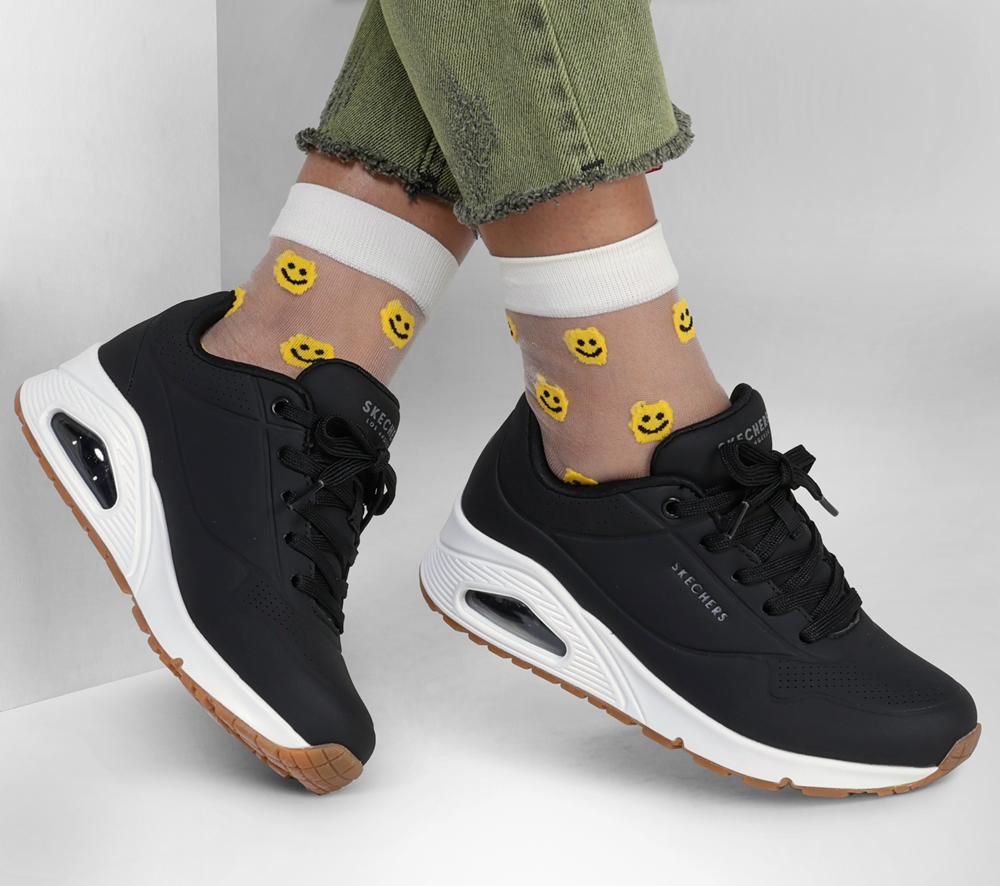 Women Skechers Uno - Stand on Air Lace Up Shoes Black  USA |  5328-BFSAH