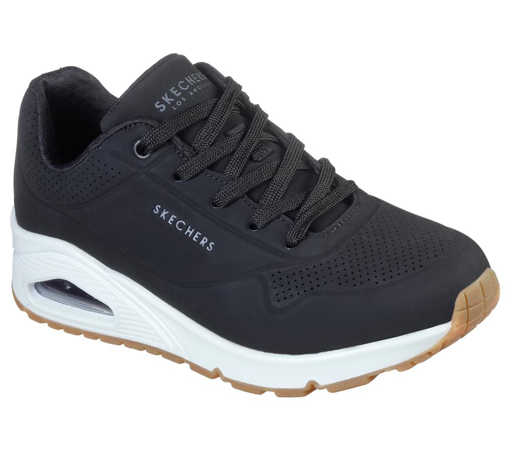 Women Skechers Uno - Stand on Air Lace Up Shoes Black  USA |  5328-BFSAH
