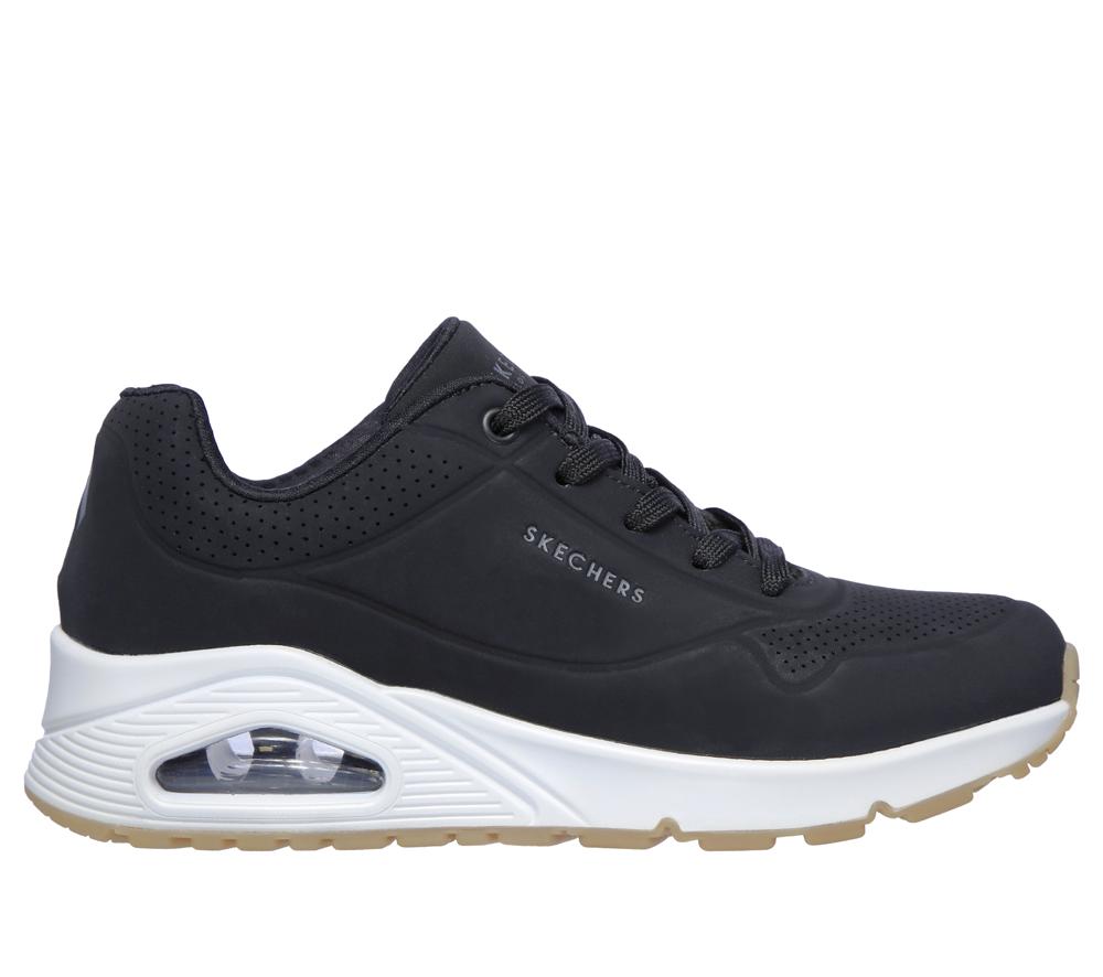 Women Skechers Uno - Stand on Air Lace Up Shoes Black  USA |  5328-BFSAH
