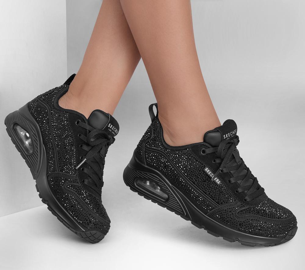 Women Skechers Uno - World of Gems Wedges Black  USA |  8562-GVTDB