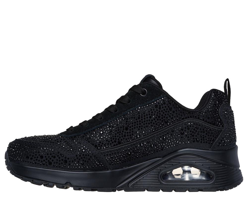 Women Skechers Uno - World of Gems Wedges Black  USA |  8562-GVTDB
