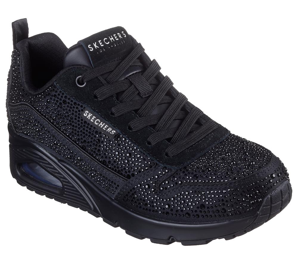 Women Skechers Uno - World of Gems Wedges Black  USA |  8562-GVTDB