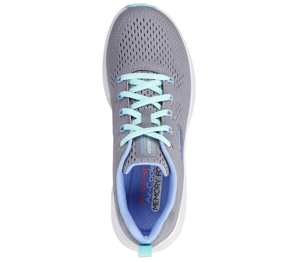 Women Skechers Vapor Foam - Fresh Trend Lace Up Shoes Grey / Turquoise  USA |  4702-QDOSK