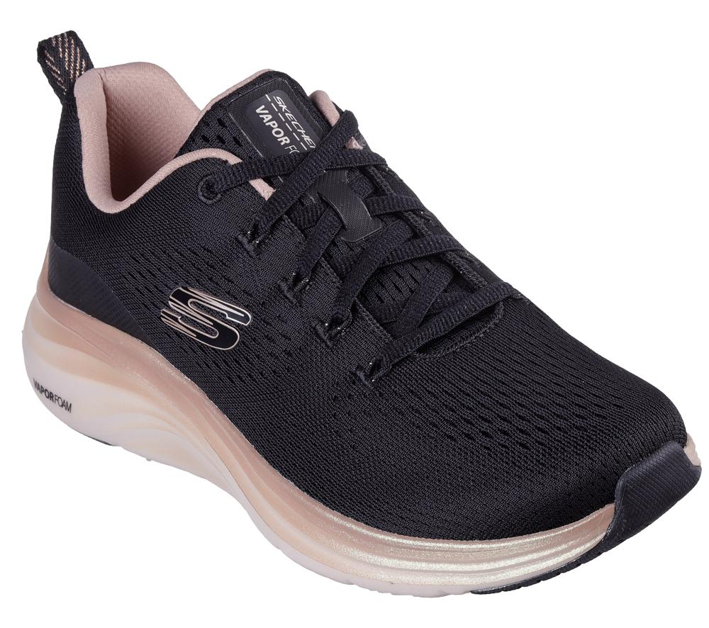 Women Skechers Vapor Foam - Midnight Glimmer Lace Up Shoes Black / Rose Gold  USA |  3987-UKRGB