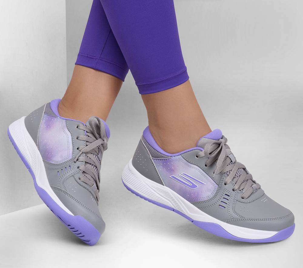 Women Skechers Viper Court Smash - Pickleball Lace Up Shoes Grey / Purple  USA |  2359-AJNHR