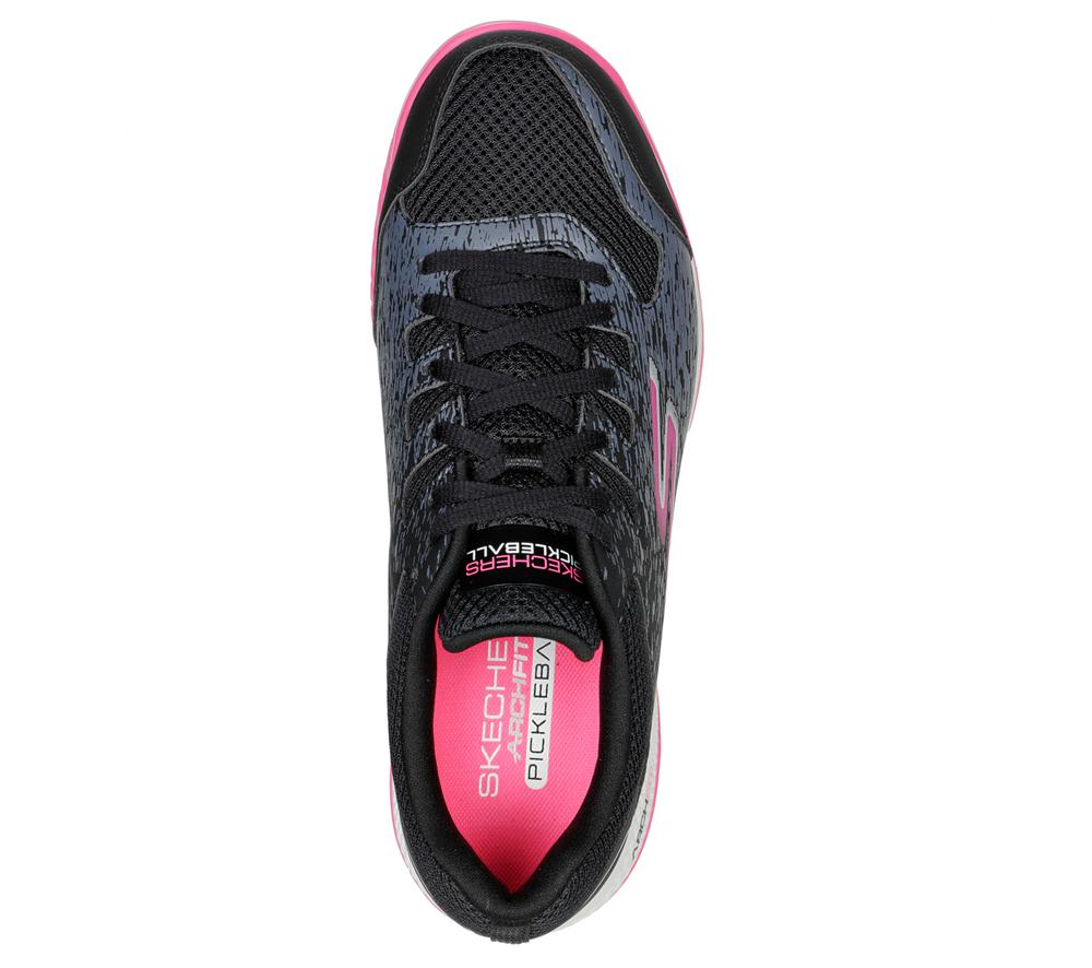 Women Skechers Viper Court - Pickleball Lace Up Shoes Black / Pink  USA |  8450-MDAHP