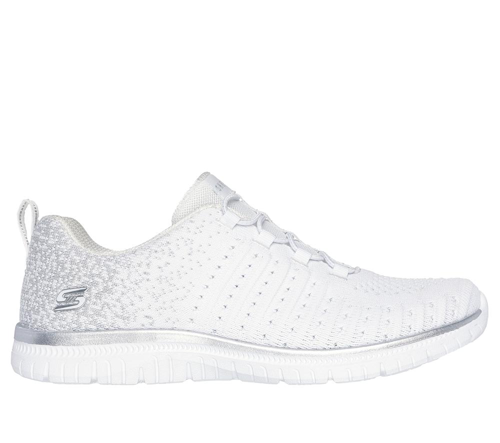 Women Skechers Virtue - Lucent Slip On Shoes White / Silver  USA |  3658-PADJV