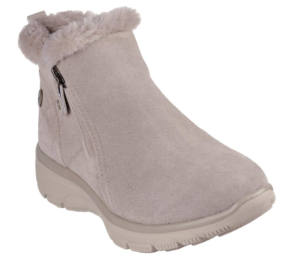 Women Skechers Waterproof Relaxed Fit: Easy Going - High Zip 2 Slip On Shoes Taupe Brown  USA |  7358-ZFSEM